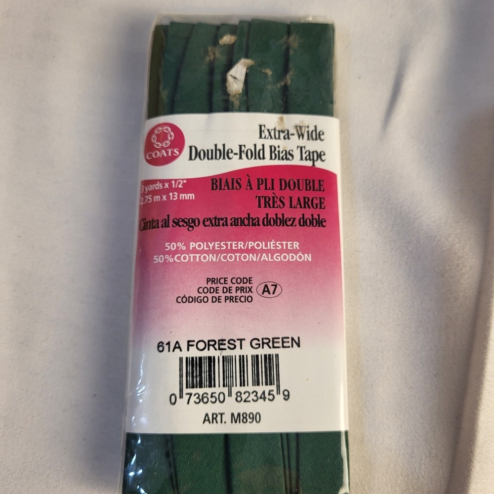 Coats Double Fold 1/2" 3 Yards 61A Forest Green Polyester Cotton